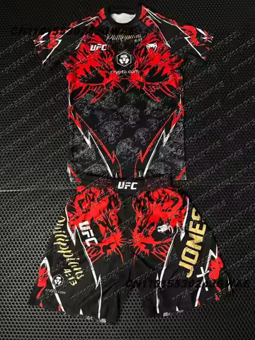 New UFC Top Fighters Jon Jones Combat Fighting Event Tee Shorts Men Breathable Jersey Wrestling Runn