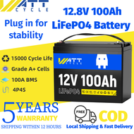 WattCycle 12V 100Ah LiFePO4 Battery แบตเตอรี่ลิเธียมฟอสเฟต 1280Wh [EV Grade A Cells] Max 15000 Cycle