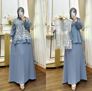 gamis lebaran super satu set inner + blazer terpisah lepas pasang / rompi brukat viral acara kondang