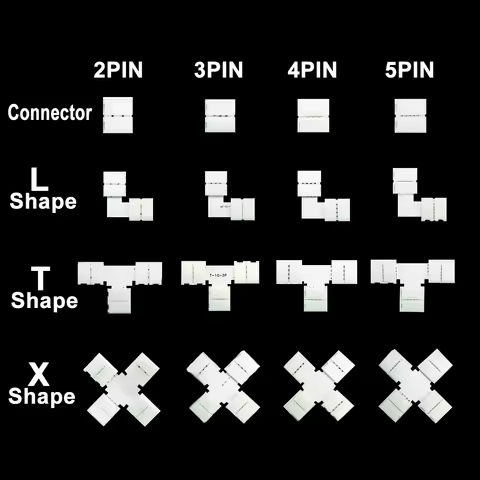 5PCS 10mm L / T / X Shape Connector 2/3/4/5PIN Free Soldering For Led Strip Light WS2811 WS2812b WS2