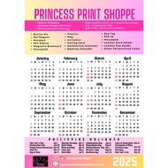 Calendar 2025 20 Pieces One Page A3/A4 size