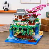 MOC Peach Blossom Pool Mini Building Block ชุดสถาปัตยกรรมจีน Cherry Bonsai ญี่ปุ่น Cherry Tree House โคมไฟของขวัญ Toy