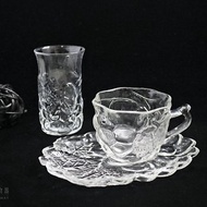 早期透明果汁杯、咖啡杯盤組-晶透葡萄