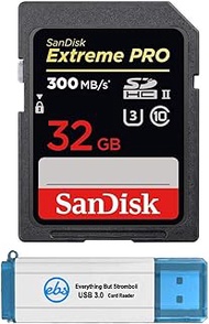 SanDisk 32GB Extreme Pro SDHC UHS-II Memory Card for Sony A7 IV, ZV-E10 Alpha Camera (SDSDXDK-032G-GN4IN) Class 10, U3, V90, 4K/8K UHD Bundle with 1 Everything But Stromboli 3.0 Micro &amp; SD Card Reader