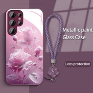 เคสโทรศัพท์กระจก Samsung Apple 16 สำหรับ Samsung A55 สำหรับผู้หญิง 34 ใช้ได้กับ S23FE ชมพู ดอกกุหลาบ
