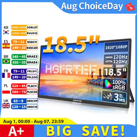 HGFRTEE 18.5inch 120Hz 100%RGB Portable Monitor Laptop Extended Display ADS-IPS HDR Screen With VESA