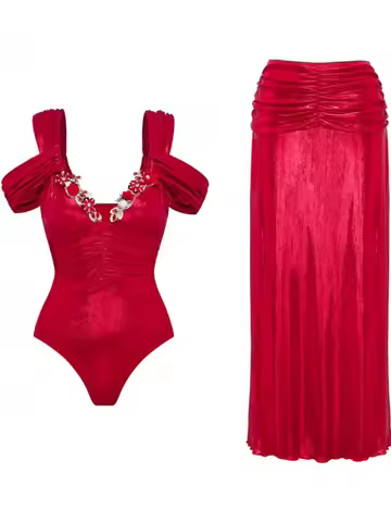 Bikini Bodysuit Swimwear Women With Skirt Bathing Suit Summer New Ruffle Splice Print Beachwear Holi