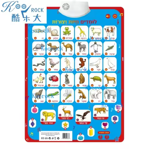 Children's Enlightenment Hebrew Voice Electronic Alphabet Wall Chart with Pictures for Toddlers, Isr