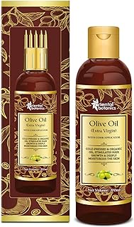 Oriental Botanics Organic Extra Virgin Olive oil 200ml for Hair and Skin Care - With Comb Applicator - Pure Oil with No Mineral Oil, Silicones