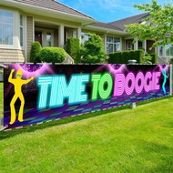 Disco Party Banner Backdrop Time to Boogie 70s 80s Neon Retro Dancing Night Theme Wall Yard Decor fo