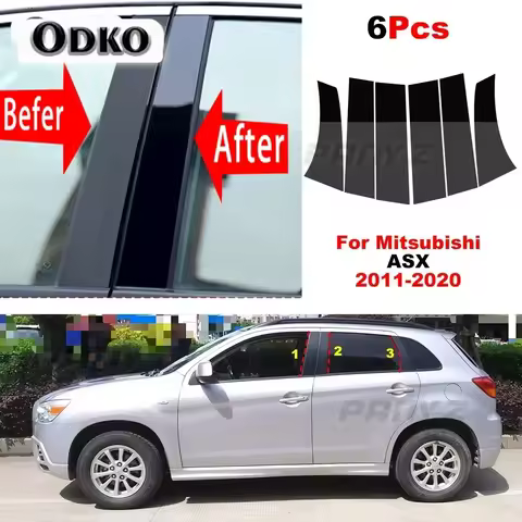 6PCS Car Window Door Column Polished BC Pillar Posts Fit For Mitsubishi ASX 2011-2020 Window Trim Co