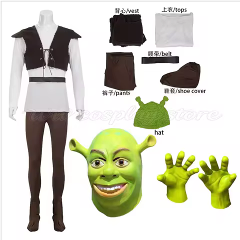 Monster Shrek Cosplay Costume With Green Hat Character Replica Outfit For Halloween Carnival Stage E