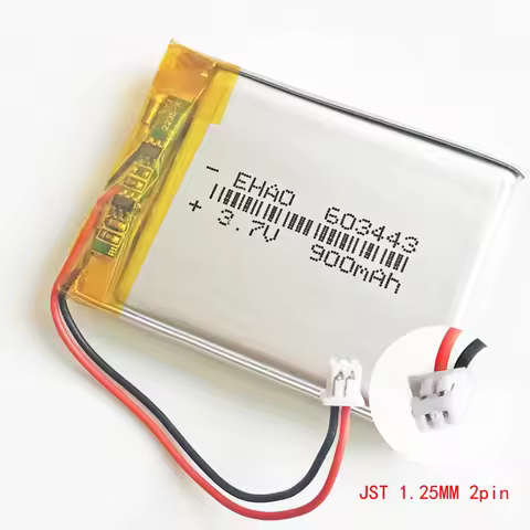 3.7V 900mAh Lithium Polymer LiPo Rechargeable Battery 603443 + JST 1.25mm 2pin Connector For Mp3 GPS