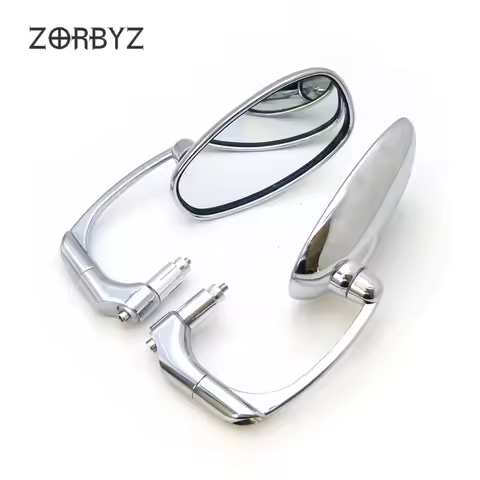 ZORBYZ 1 Pair 7/8" 22mm Chrome Retro Oval L-bar Handle Bar End Rearview Side Mirrors For Honda Yamah