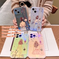 For Huawei P40 Huawei P40 Pro Huawei P50 Huawei P50 Pro Case With Wristband Stand Luxury Gold Glitter Diamond Back View Girl Wristband Phone Case Cover