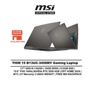 MSI LAPTOP THIN 15 AI GAMING (i5-13420H/16GB/512GB/15.6" FHD 144HZ/RTX 3050 4GB/OFF HOME 2024/W11/BA