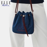 ELLE Active | กระเป๋าสะพายข้างผ้าเดนิมแฟชั่น ELLE Active สำหรับผู้หญิง ทรงบาสเก็ต พร้อมเชือกผูก กระเ