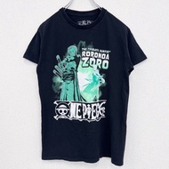 古著海賊王羅羅諾亞·索隆短袖動漫印花T卹，黑色，小碼