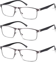 M.A.K 3pcs Reading Glasses Men, Metal Blue Light Blocking Readers, Spring Hinge Computer Readers Eye