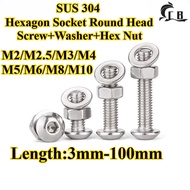 [CB-NLJLS] SUS304 Hexagon Socket Round Head Screw + Washer + Hex Nut Three-Piece Set M2/M2.5/M3/M4/M