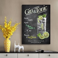 Vintage Cocktail Poster Metal Plate  Martini, Daiquiri, Gimlet, Gin & Tonic Wall Art for Coffee