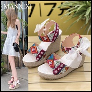 MANXIXI Fashion Women Wedge Heels 3.93 Inches Beautiful Pattern Sandals (Size 35-42)