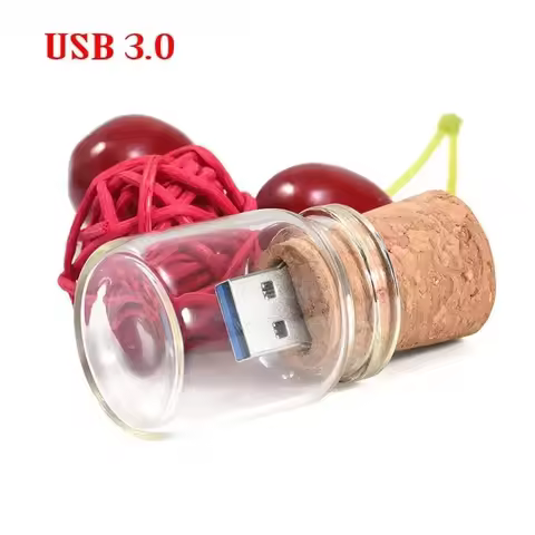 Drift Bottle Cork+Wooden Box USB 3.0 Flash Drives 64GB Free Logo Pendrive 32GB Wish Bottle Memory St