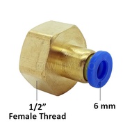 1/2" Female Thread to 6 mm PU Quick Connector / Push In Fitting