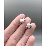 SILVER SILVER screw clip earrings engraved with Akoya pearl brand 5.8mm made in Japan