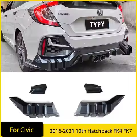 Rear Diffuser Rear R Style Spoiler for Honda Civic 2016-2021 10th Hatchback FK4 FK7 Modification Bod