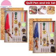 Feather Pen Set Exquisite Quill Pen and Ink Kit with Wooden Dip Pen Stamp Melting Spoon Candle Letter Opener Pen Nibs Wax Stick and Pen Holder SHOPSBC1766