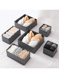 6入組布製收納盒，適用於內衣、襪子和可折疊衣物抽屜組織者，帶隔板