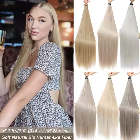 3Pcs 28Inches Blond 27/613 Twist Crochet Braiding Hair Extension High Temperature Straight Hair Bund
