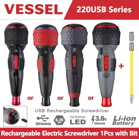 VESSEL Electric Screwdriver 1Pcs Ball Grip with Bit High Speed/Torque Rechargeable Screwdriver 220US