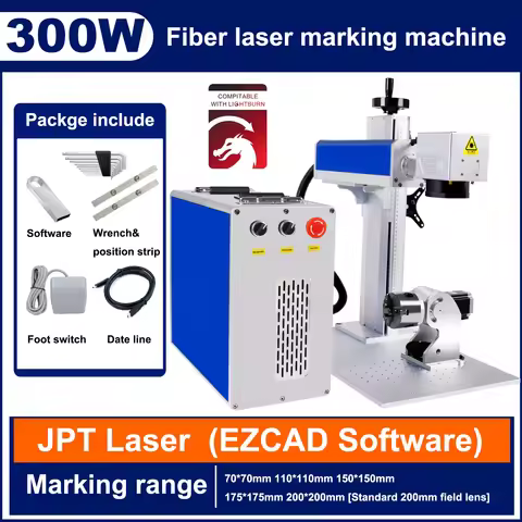 JPT MOPA 300W fiber laser marking machine Deep engraving on metal 200*200mm lens EZCAD software work