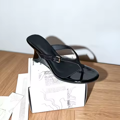 Designer Brand Wedge Heel Slipper Slides Women Clip Toe Flip Flops Narrow Sandals Shoes Casual Femal