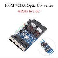 10M/100M Fiber Optic Media Converter 4 RJ45 to 2 SC A+B Optic Connector 1310nm/1550nm Ports PCBA Boa