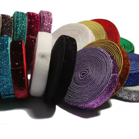 5yards 5/8'' 1.5CM Wide Glitter Elatic Fold Over Elastic For Headbands Apparel Wedding Party Ribbon 