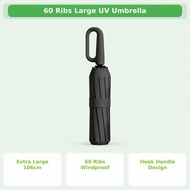60 Ribs Large Umbrella 106cm Hook Handle Design Windproof UV Protection Black Glue Automatic Folding