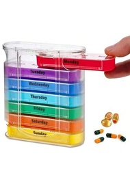 1個28單元彩虹色抽屜式醫藥箱,配有日常和每週標記,方便攜帶旅行