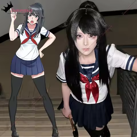 Cosplay Game Yandere Simulator Ayano Aishi Costumes Wig Osana Najimi Girl School JK Sailor Shirt Ski