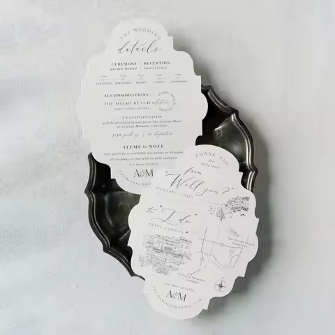 Custom Elegant Wedding Invitation Personalized Card Design Print Save The Date Announcement Modern M