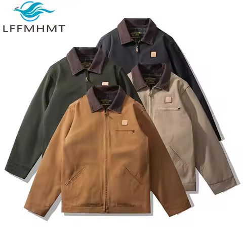100% Cotton Good Quality Thicken Men's Jacket Spring Fashion Long Sleeve Solid Color Patchwork Loose