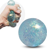 Gel/Glitter Stress Balls for Adults, 2.4" Non-Toxic Sparkling Malt Sugar Stress Balls, Squishy Bulk Toys for Kids, Sensory Fidget Toys, Sugar Ball Stress Toys, Relieve Stress/Anxiety/Autism/ADD(Blue)