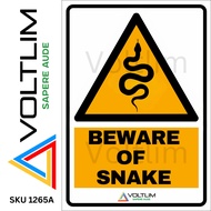 Beware of Snake Warning Sign Label Sticker Voltlim SKU 1265