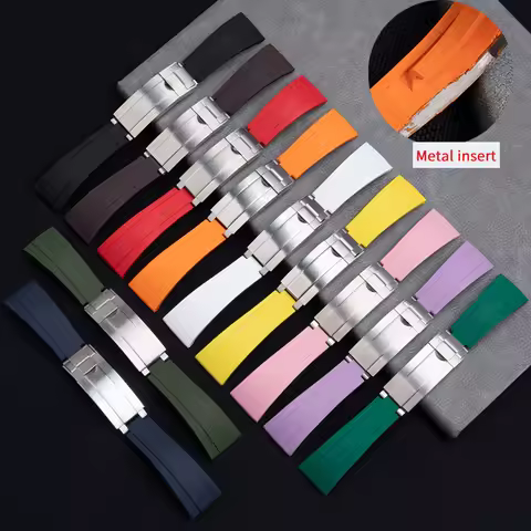 Soft Metal Inside Fluororubber Watchband 20mm For Rolex Strap For Submariner Yacht Master GMT Dayton