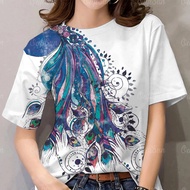 เสื้อสงกรานต์2567 ผู้หญิงนกยูงฤดูร้อนเสื้อยืดแฟชั่นผู้หญิง Harajuku เทศกาลสงกรานต์