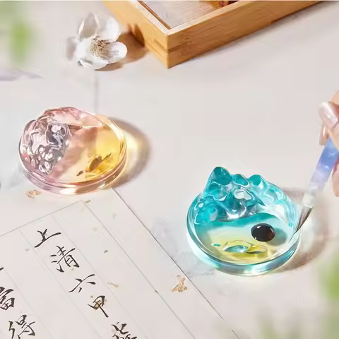 Traditional Chinese Calligraphy Ink Dish Brush Holder Multifunctional Glass Inkstone for Brush Pen R