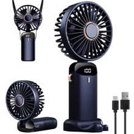 1pc Rechargeable Digital Display Mini Portable Foldable Desk Hand-Held Neck Fan, 5 Wind Speeds 5 Bla