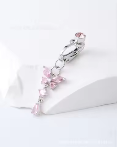 Fake Belly Butterfly Crystals Long Dangle Belly Button Rings Surgical Steel Navel Piercing Clip Umbi
